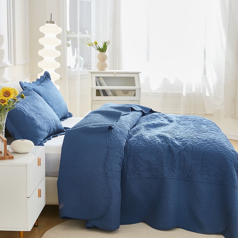 MarCielo 3 Piece Cotton Oversized Bedspread Quilt Set Tmonica