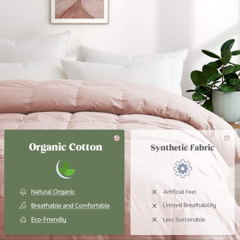 All Season 300TC Organic Cotton Down Comforter - 100% Natural, Chemical-Free, Medium Warmth Duvet Insert