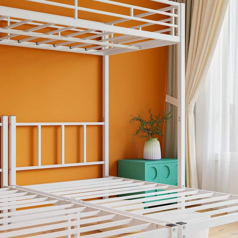 Heavy Duty Triple Bunk Bed, Twin Over Twin Over Twin Metal Bunk Bed with Guardrails & Ladder, 3 Beds for Kids, Teens & Adults