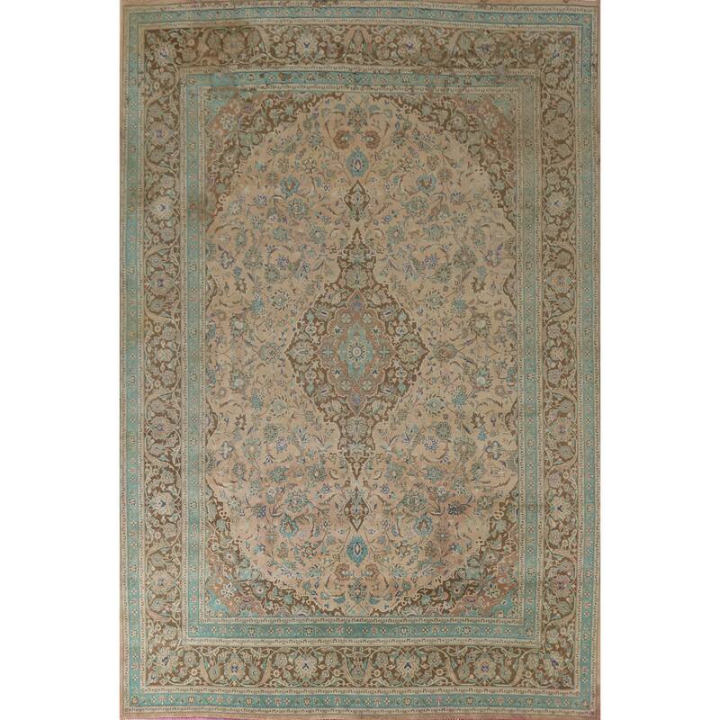 Hand Knotted Oriental 100% Wool Carpet Traditional Floral Peach Mashad Area Rug - 12' 9'' X 9' 10''