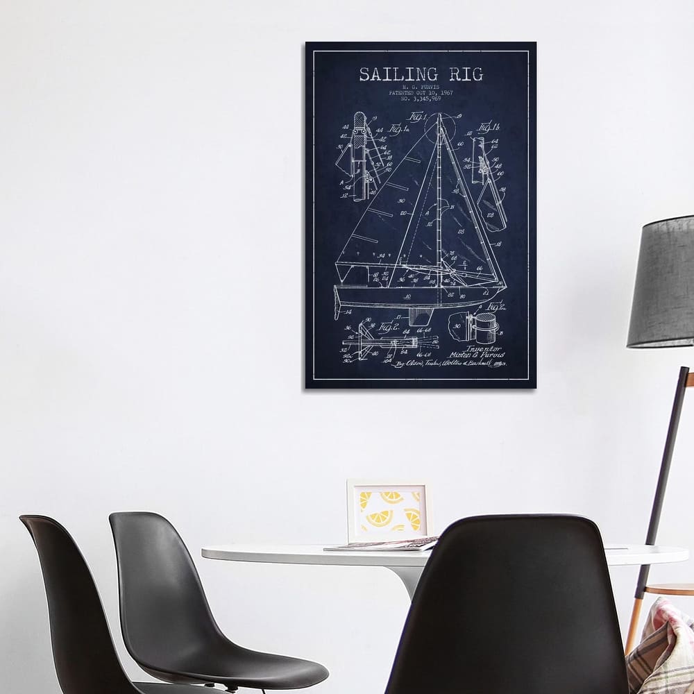 iCanvas "Sailboat Navy Blue Patent Blueprint" by Aged Pixel Canvas Print