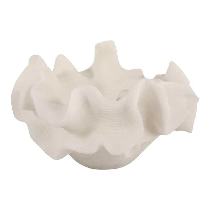 Resin Decorative Bowl Ruffled Edge Coral Accent Home Office - 7" White - 12" x 11.75" x 7.25"