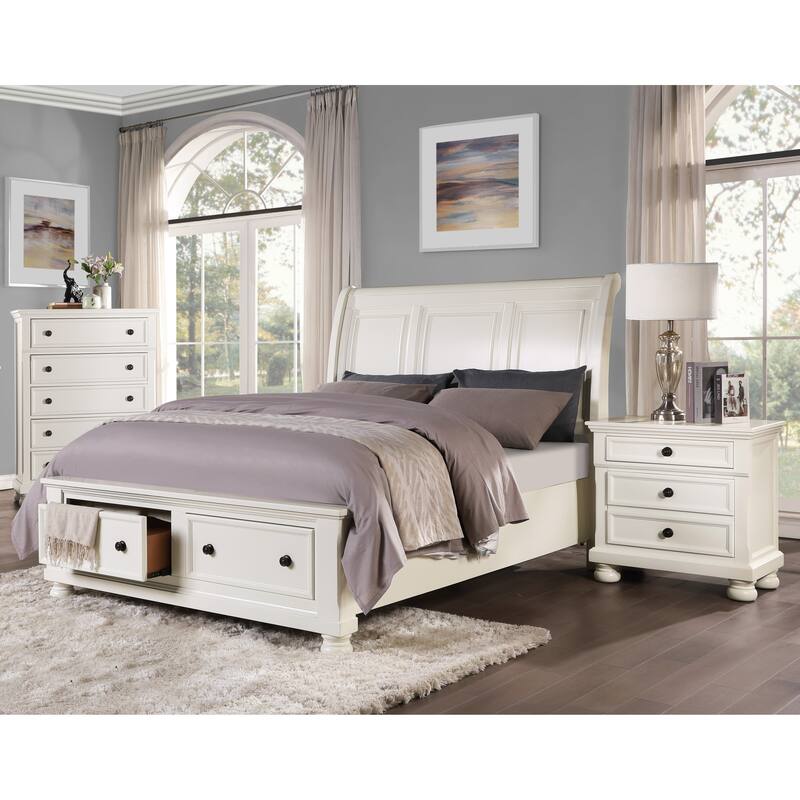 3-Pieces White Bedroom Furniture Set Bed Nightstand Chest
