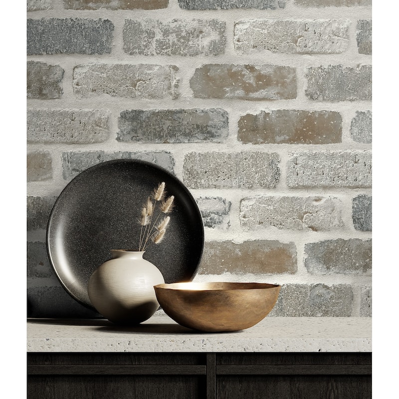 Seabrook Designs Washed Faux Brick Prepasted Wallpaper - 20.5 in. W x 33 ft. L
