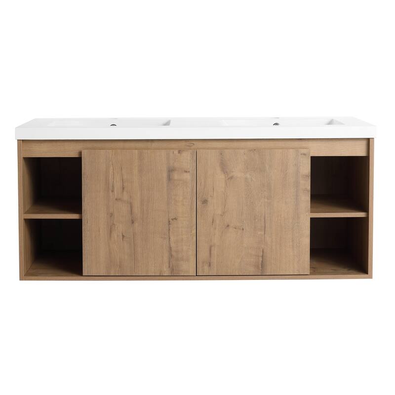 GDFStudio - Landon Modern 48 Inch Wall-Mounted Bathroom Vanity with Double Resin Sink and Soft-Close Doors - 48 inch