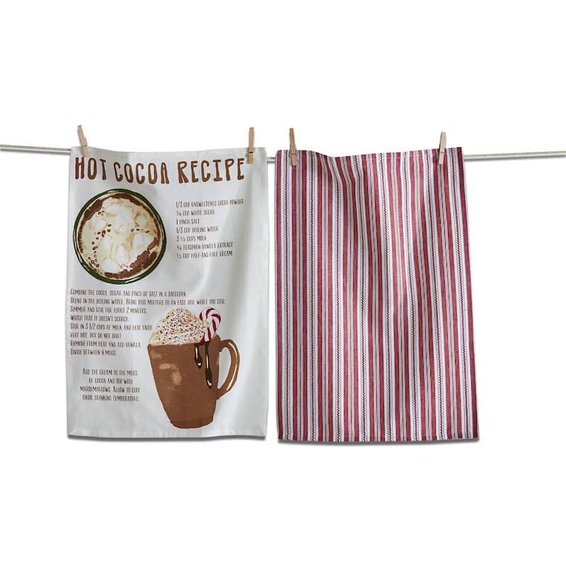 Set of 2 Hot Cocoa Recipe Dishtowels - Fall Kitchen Textiles, Multicolor Cotton, Machine Wash, 26" x 18"