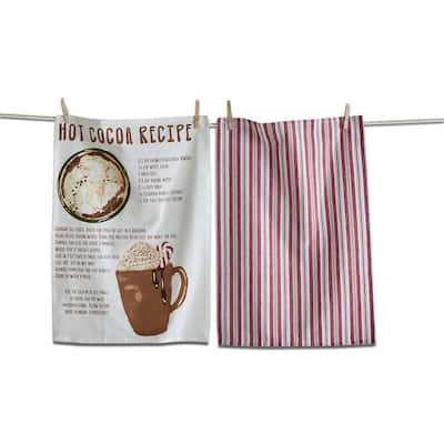 Set of 2 Hot Cocoa Recipe Dishtowels - Fall Kitchen Textiles, Multicolor Cotton, Machine Wash, 26" x 18"