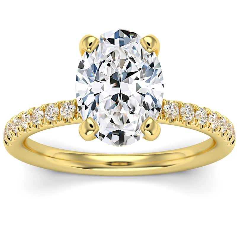 Bliss Diamond 3 1/2Ct Oval Diamond Engagement Ring Lab Grown in Gold Hidden Halo - 4.5 - Yellow
