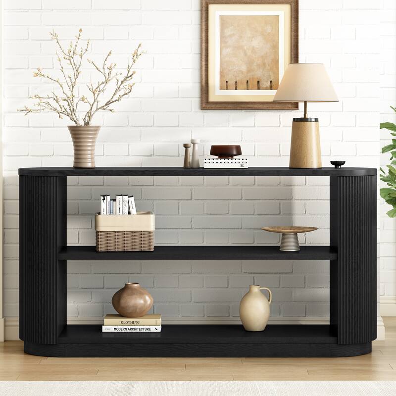Curved Console Table 3-Tier Entryway Table with Open Storage Shelves, Narrow Side Sofa Table Foyer Table