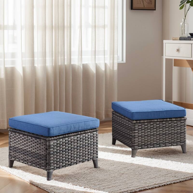 Gymojoy Outdoor Wicker Ottomans, Durable & Weather-Resistant with Olefin Cushions