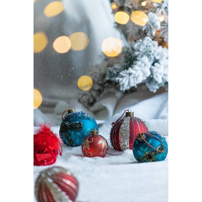D4.7" Christmas Ball Ornaments, Glass Decorative Hanging Ball Christmas Tree Ornaments for Holiday Decorations, Set of 4