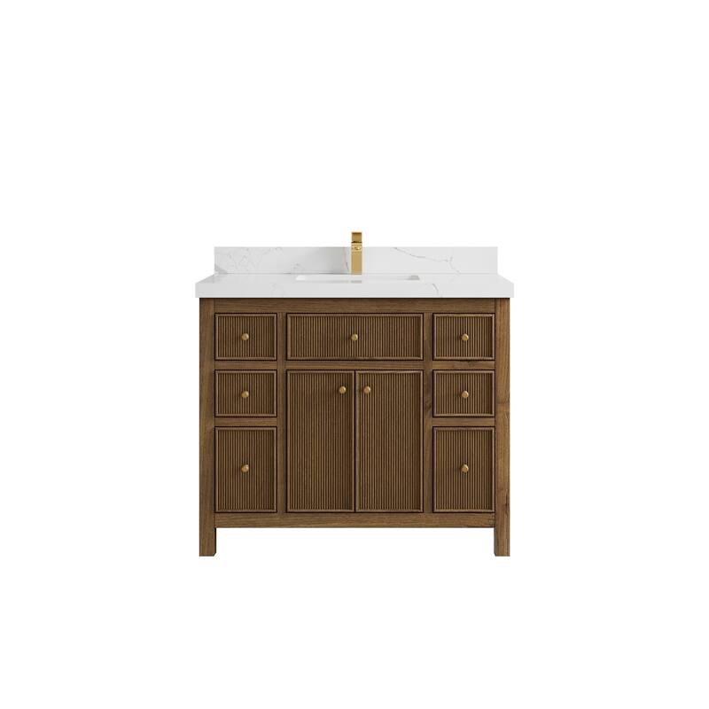 Willow Collections 42 in. W x 22 in. D Sonoma Teak Single Sink Bathroom Vanity with Countertop - 2" Calacatta Laza - Dark Natural