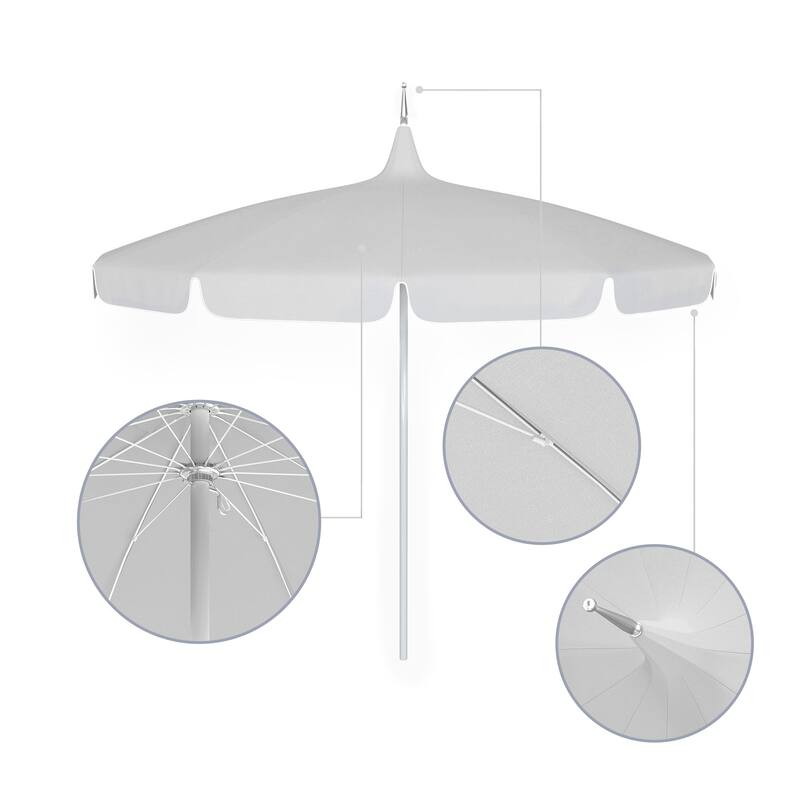 California Umbrella 85' Classic Pagoda Series Patio Umbrella With White Aluminum Pole Push Lift Sunbrella