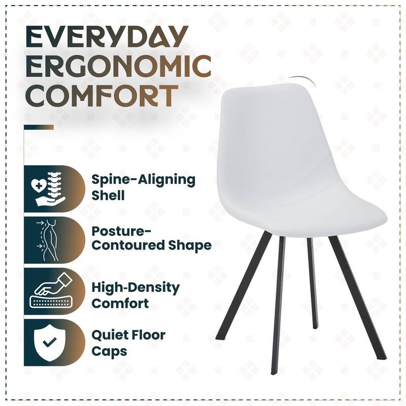 Markley Modern Ergonomic Leather Dining Chair with Black Steel Legs, Scratch-Resistant & Comfortable Kitchen Chair