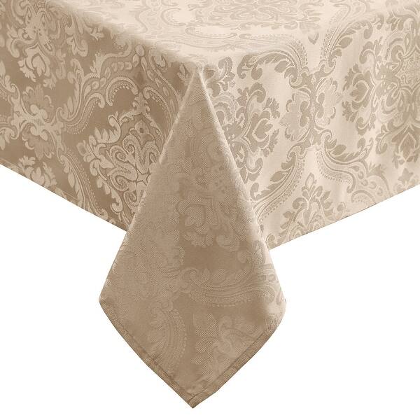 Elrene Home Fashions Caiden Damask Tablecloth, 60 X 84 Inches, Gold - Woven Jacquard Water-Resistant Fabric