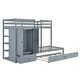 preview thumbnail 4 of 7, Gray Twin-over-Twin Pine Wood Bunk Bed with Wardrobe, Drawers, and Shelves, Full-Length Guardrail