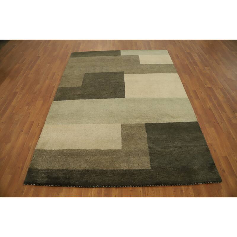Hand Knotted Oriental 100% Wool Carpet Modern Geometric Multi-Colored Gabbeh Area Rug - 7' 9'' X 5' 7''