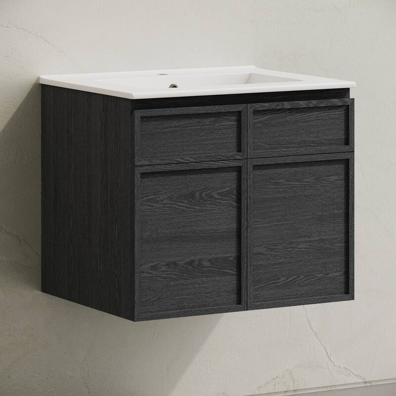 St. Tropez 24" Wall-Mounted Bathroom Vanity In Black Oak With Sink Top - 24