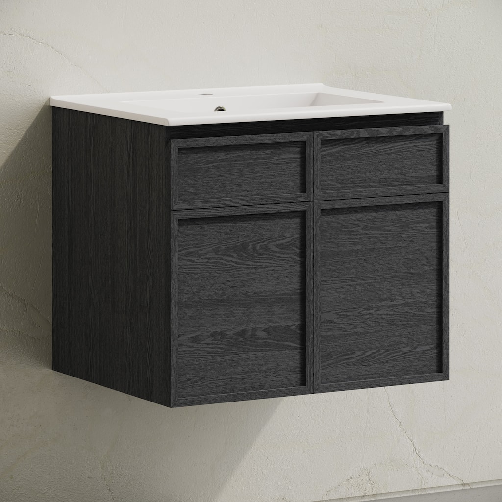 St. Tropez 24" Wall-Mounted Bathroom Vanity In Black Oak With Sink Top - 24