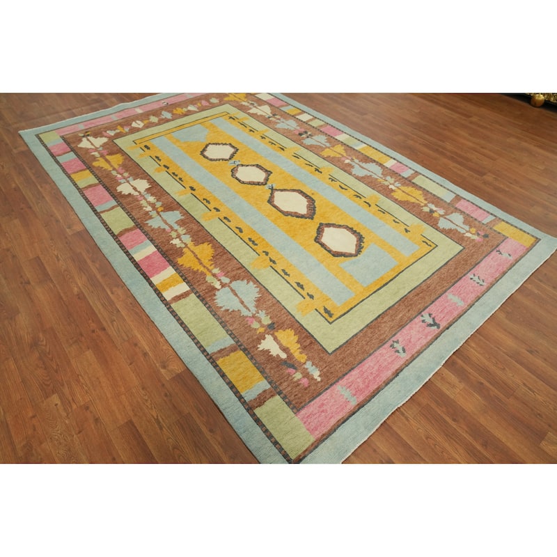 Geometric Wool Gabbeh Vegetable Dye Turkish Area Rug Handmade Wool Carpet - 9' 3'' X 6' 1''