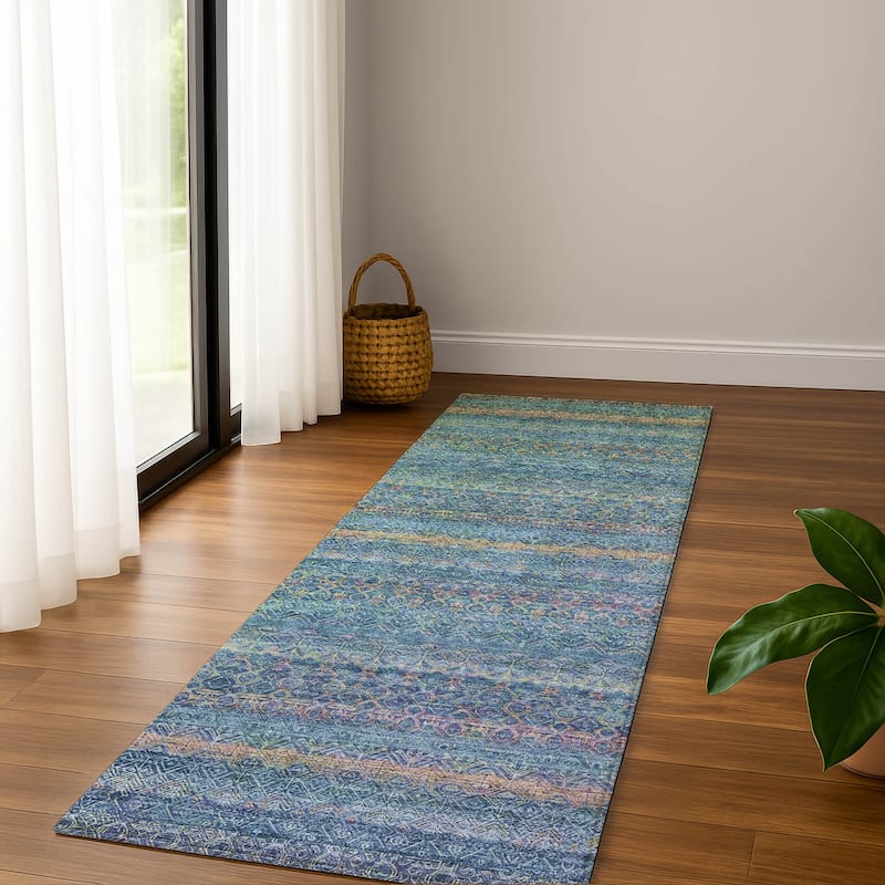 Premium Washable Super Soft Boho Stripes Mayfield Rug - Teal - 2'3" x 7'6"
