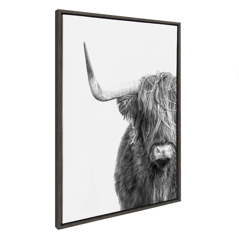 Kate and Laurel Sylvie BW Highland Cow 1 Framed Canvas by Amy Peterson