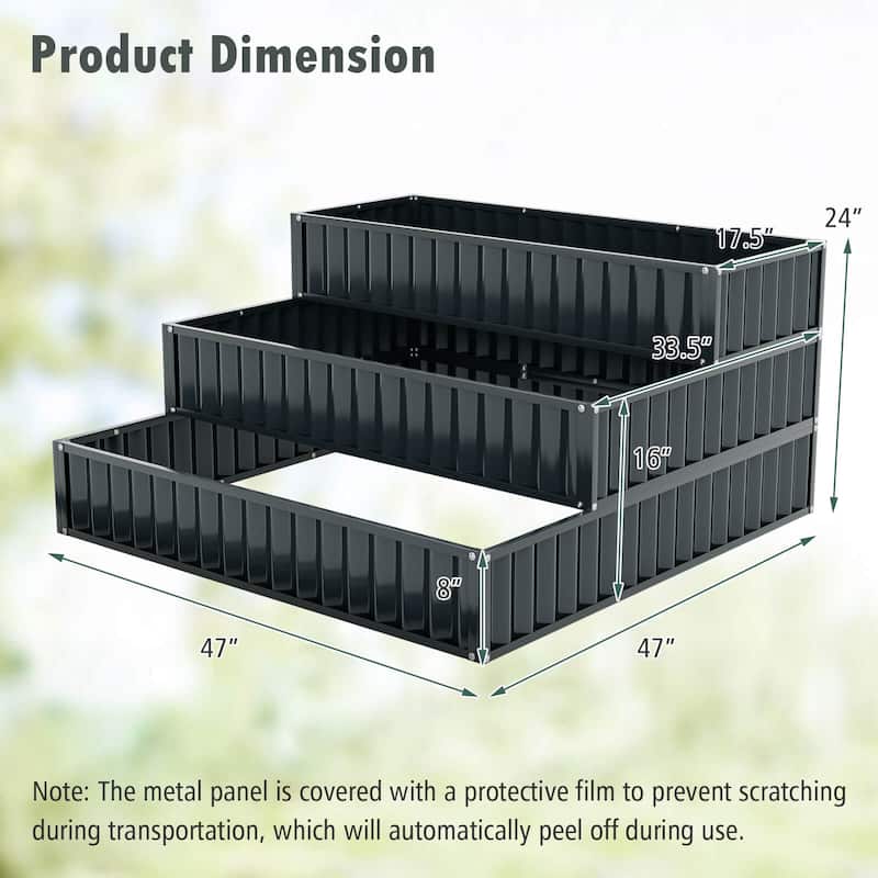 Costway 1/2 PCS 3-Tier Raised Garden Bed,47" x 47" x 24" Metal Outdoor