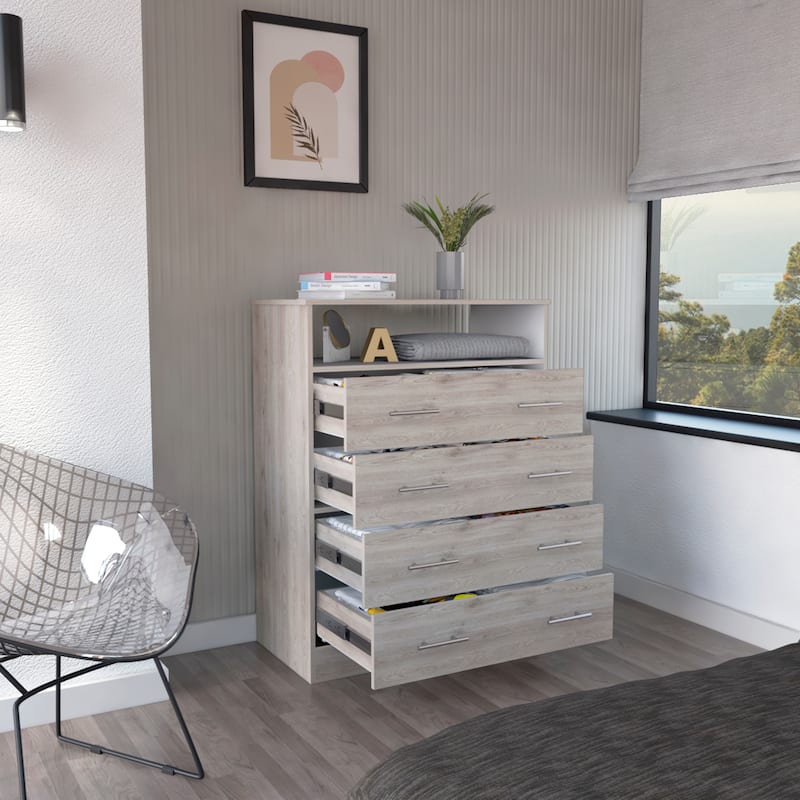 Four Drawer Dresser for Living Room ,Apartment, Bedroom, Light Gray / White
