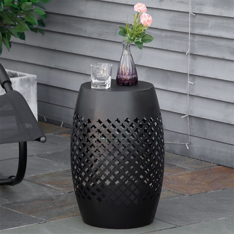 12.5" Steel Patio End Table,Round Hollow Drum Side Table, Accent Table