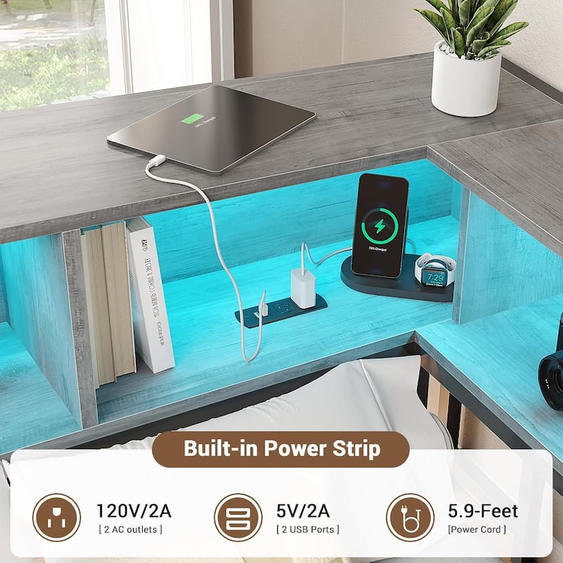 Daybed with 2 Drawers Platform Bed Frame LED Light Charging Station