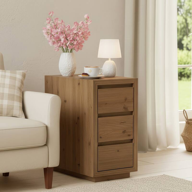 Solid Wood End Table with 3 Drawers, 23.62" H, No Assembly