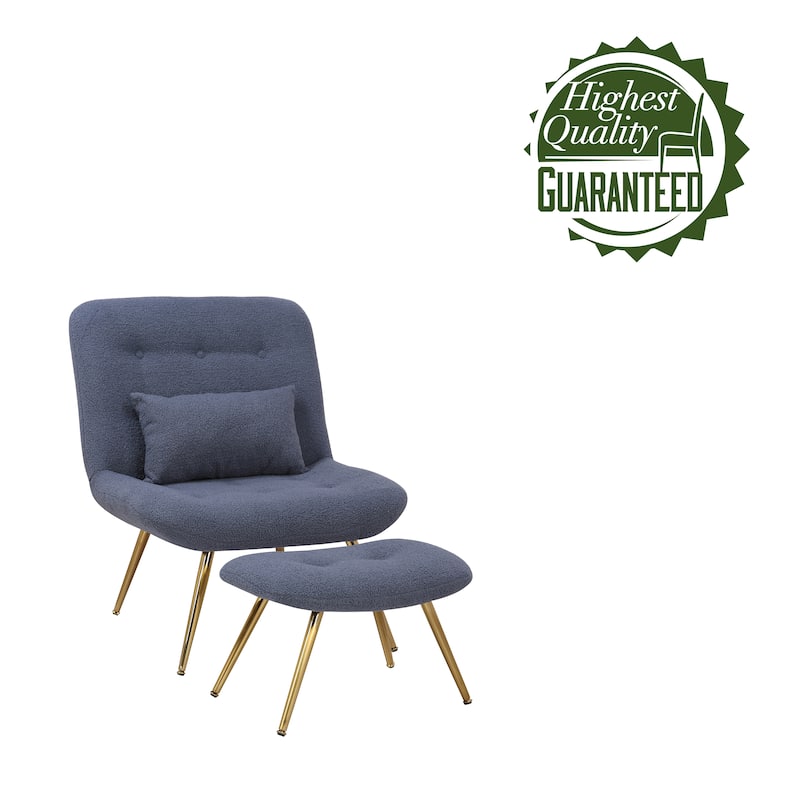 Porthos Home Quinn Accent Chair with Footrest and Pillow, Fabric Upholstery, Gold Legs