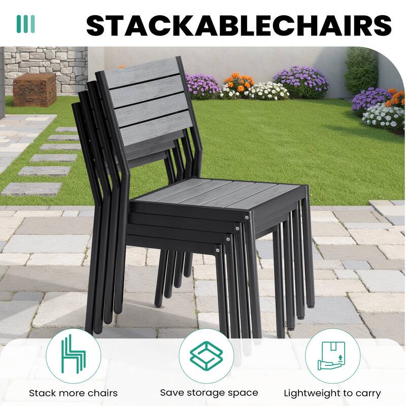 VredHom 13PC Aluminum X Frame Outdoor Patio Dining Set Table with Chairs Umbrella Hole