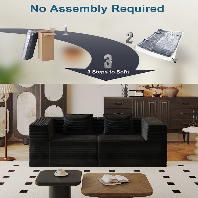 Modular Sectional 2-Seat Couches for Living Room, Compression Sofa, Floor Boneless Upholstered Couches, No Assembly