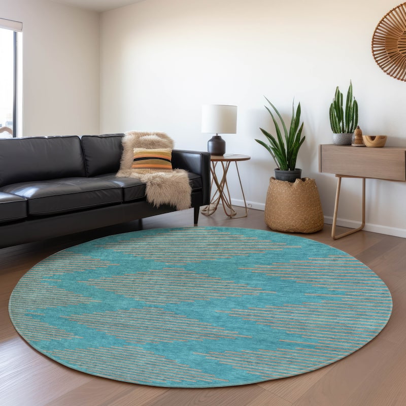 Premium Washable Super Soft Global Stripes Mayfield Rug - Teal - 8' x 8'
