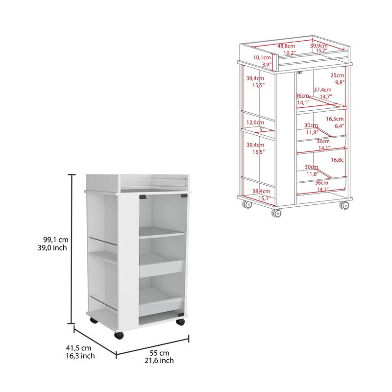 Bar Cart with Casters,Glass Door and 2-Side Shelf for Kitchen,Living Room and Dinning