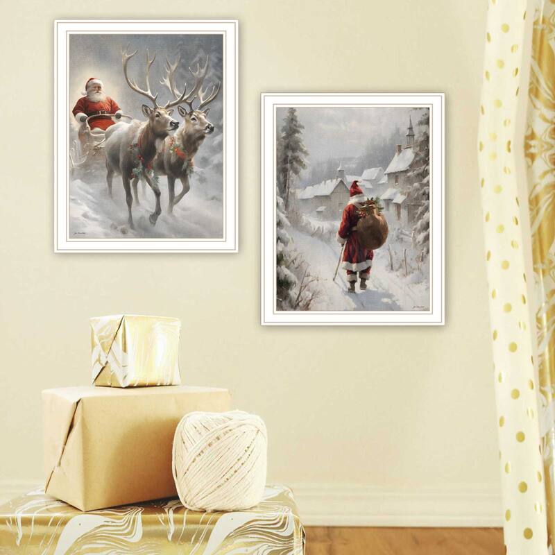 2-Piece Framed Wall Art Set - On The Eve of Christmas, White Frame