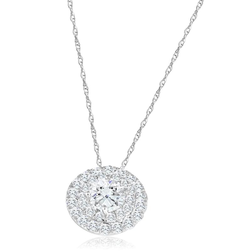 2 1/5Ct TW Diamond (1ct center) Round Halo Pendant White Gold Necklace Lab Grown