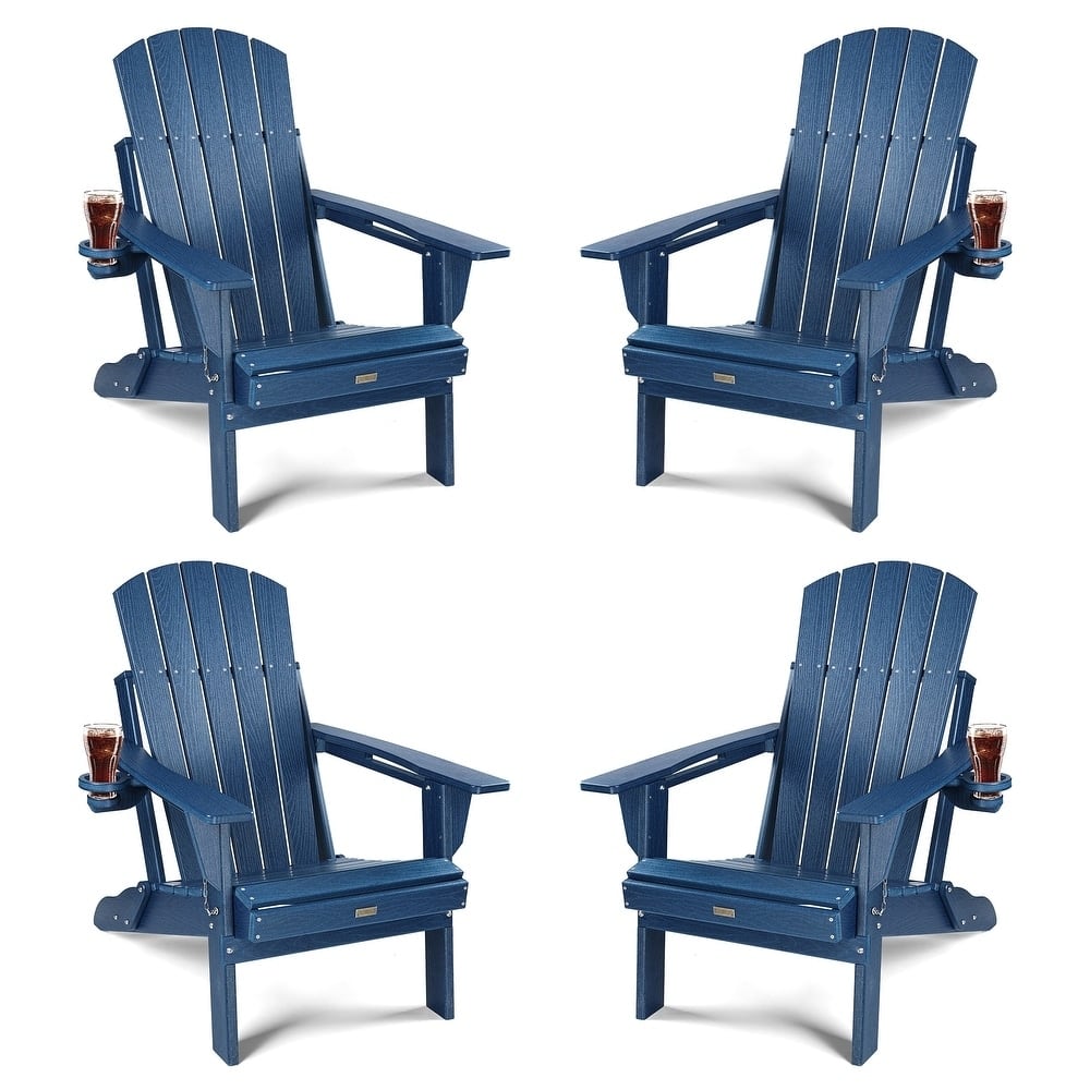 WINSOON All Weather HDPE Outdoor Folding Adirondack Chair With Cup Holder Set of 4