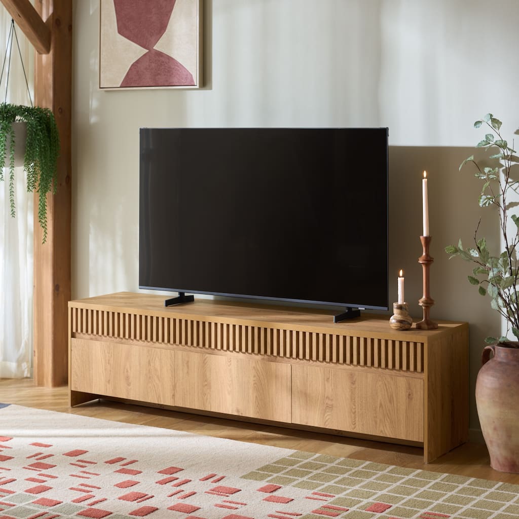 SAFAVIEH Masa 3-Drawer Entertainment Media Console for TVs up to 75", Modern Storage TV Stand for Living Room