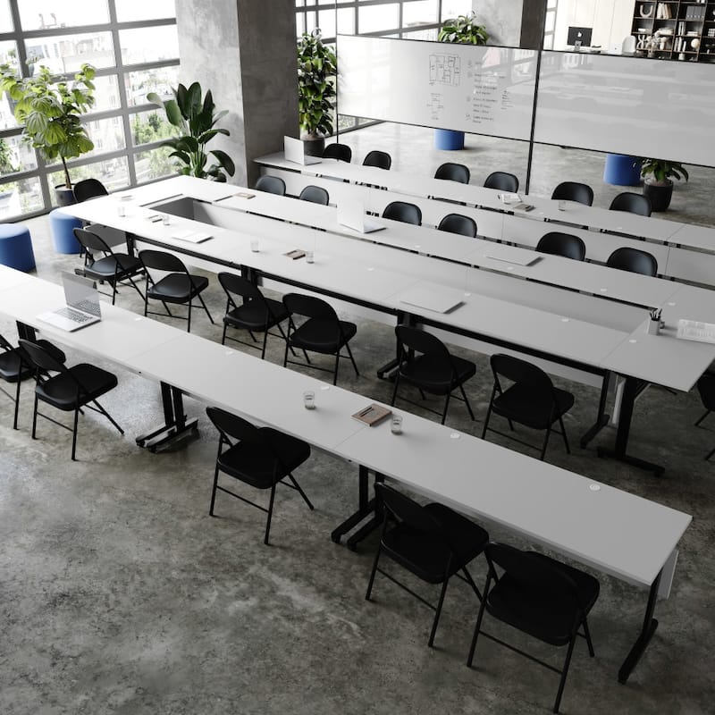 Commercial Nesting Flip Training Table with Steel Frame and T-Legs - 23.5"W x 72"D x 30"H