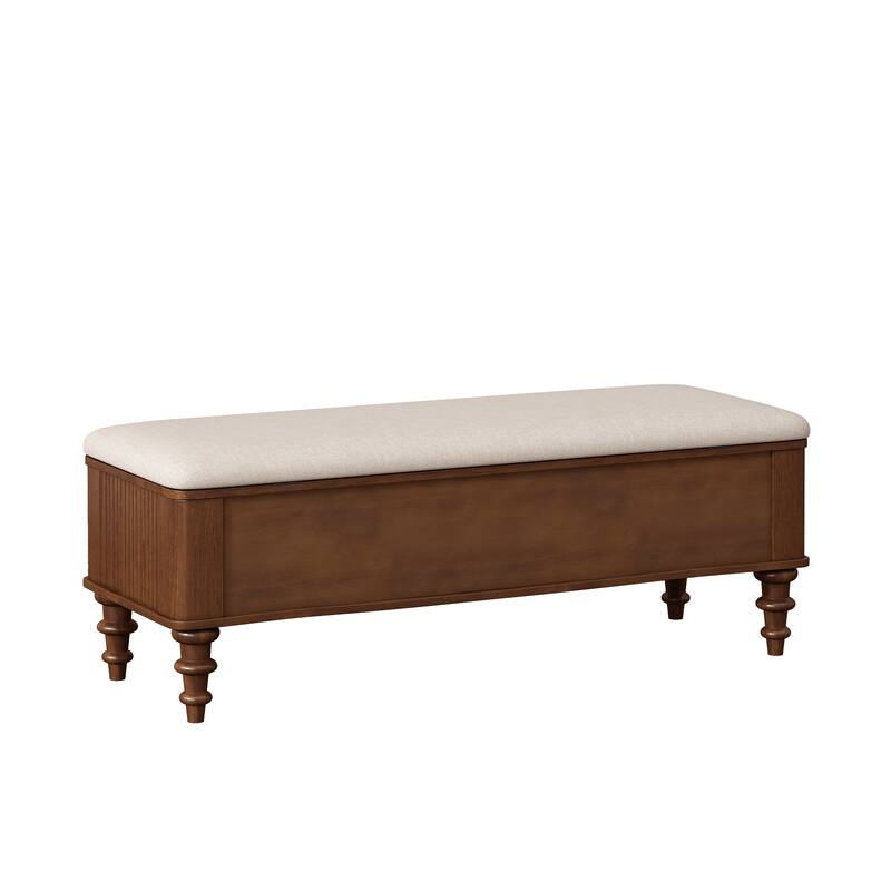 GDFStudio Vaelorian Solid Rubberwood Storage Ottoman Bench with Linen Seat