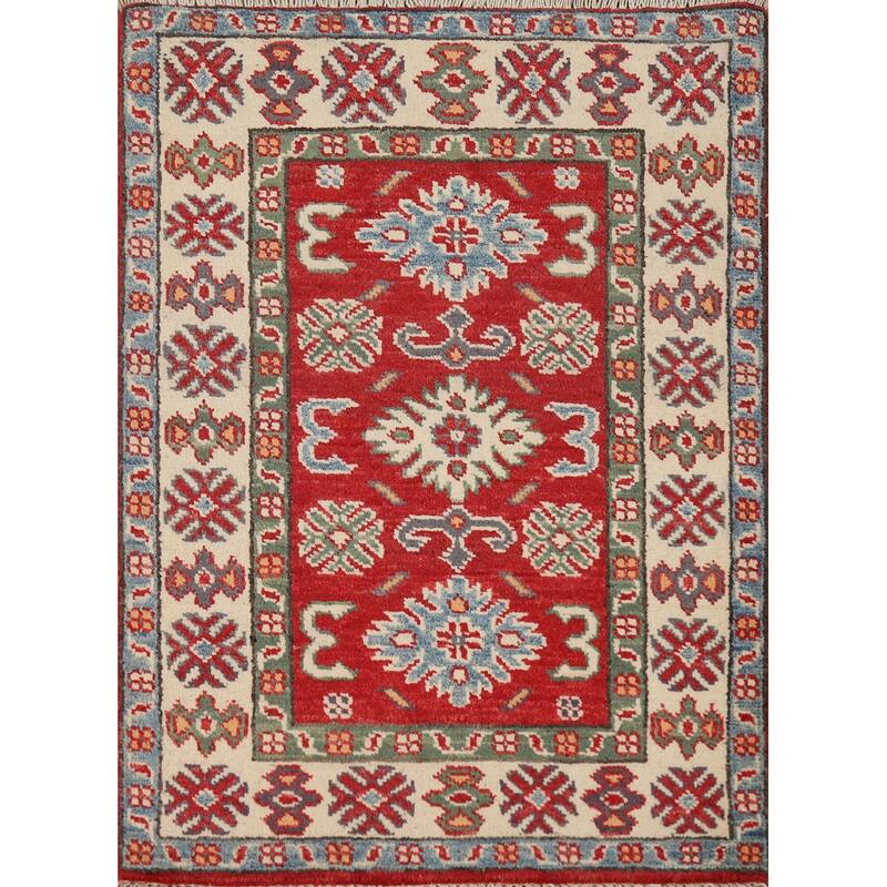 Traditional Kazak Oriental Foyer Rug Handmade Red Wool Carpet - 2'0"x 3'0"