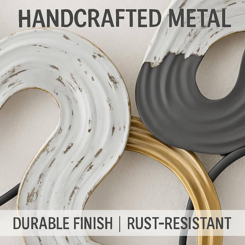 Black White Gold Spiral Metal Wall Art 53x25 Large Landscape Decor