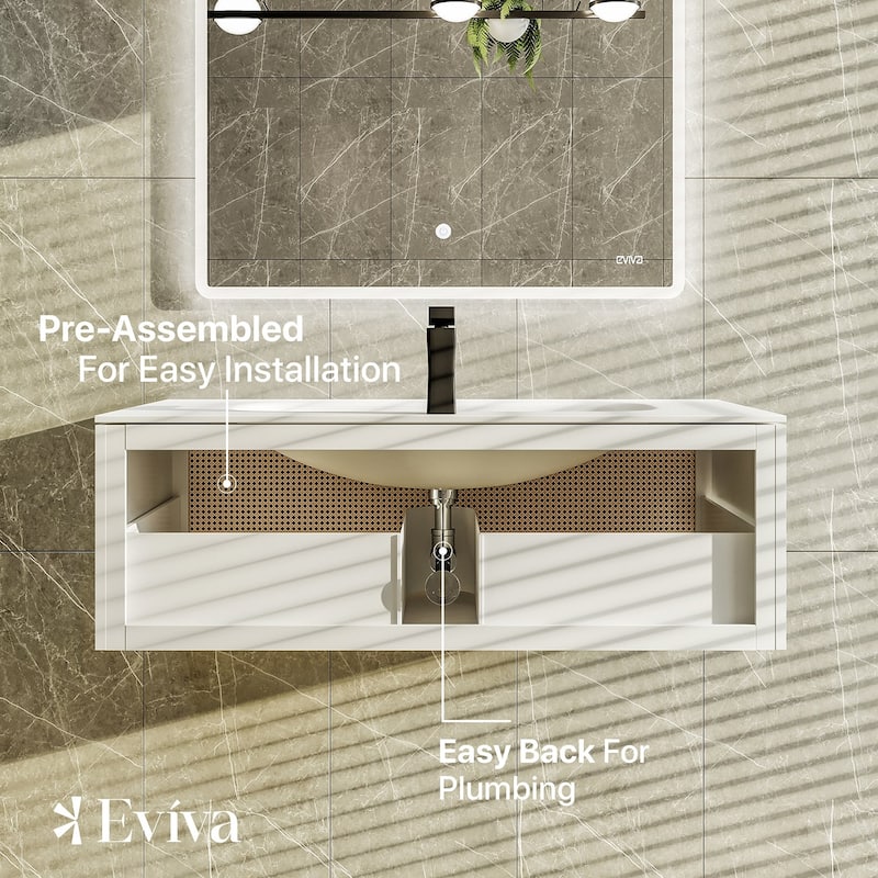 Eviva Nets 32"W Natural Oak Bath Vanity with WH Solid Surface Top