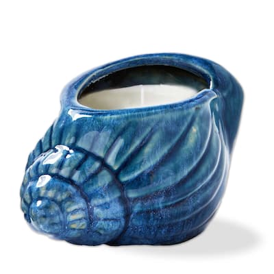 Shell Citronella Candle - Blue Jar Candle for Spring & Summer, 16 Hour Burn Time, 4" H x 6" L x 4" W, Wipe Clean