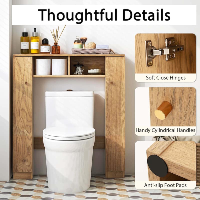 Over The Toilet Storage Cabinet Double Door Bathroom Storage Organizer