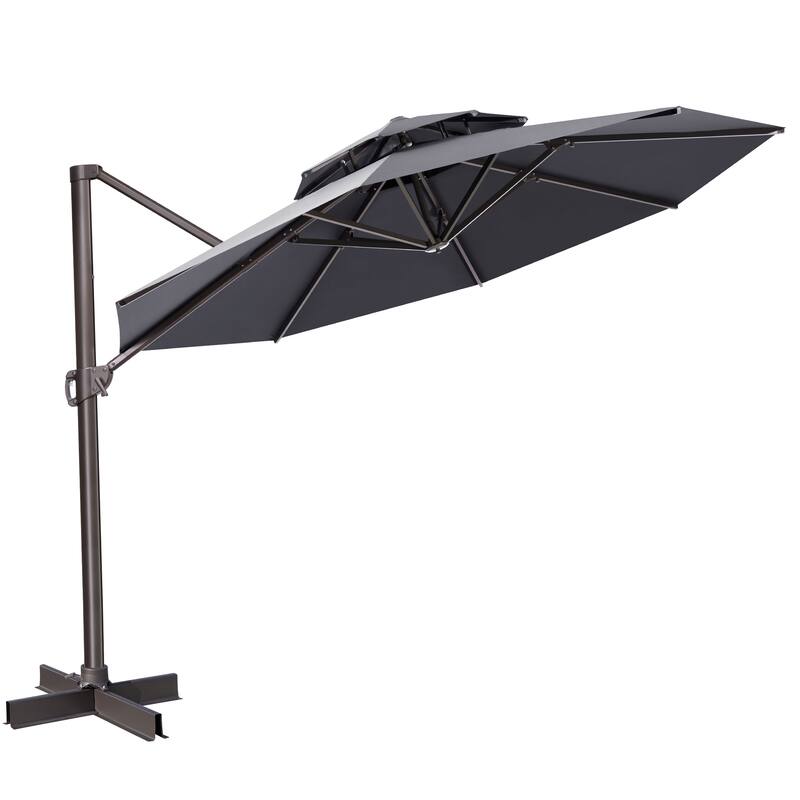 10 FT x 13 FT Outdoor Luxury Solar LED Patio Cantilever Umbrella With Base