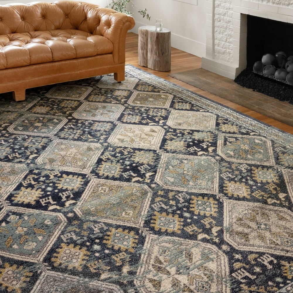 Alexander Home Luxe Antiqued-Diamond Motif Distressed Area Rug