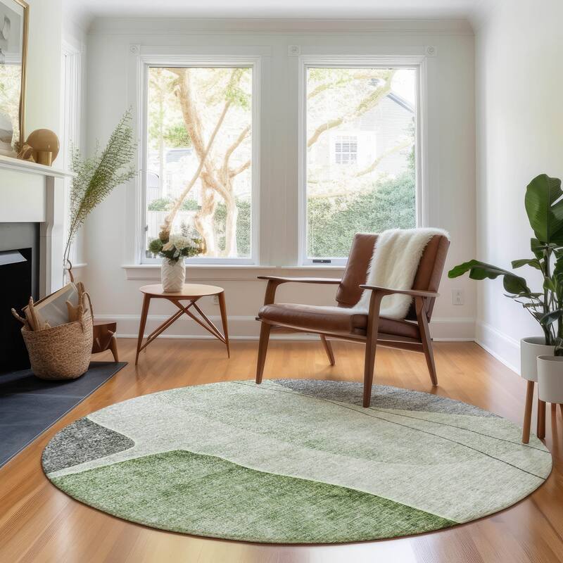 Premium Washable Super Soft Contemporary Mayfield Rug - Green - 8' x 8' - Round